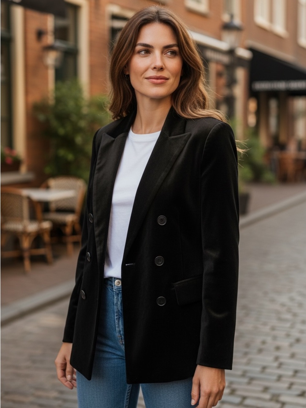 Stelen S Double-Breasted Black Velvet Blazer Jacket NWT